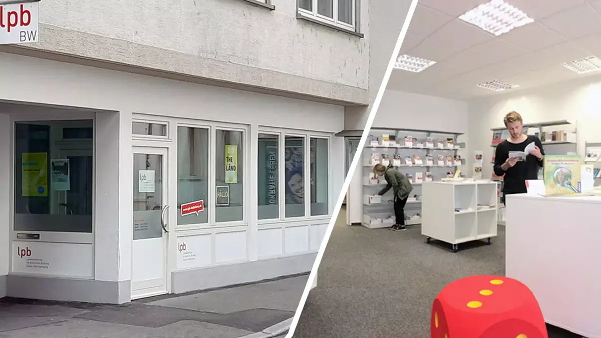 LpB-Aussenstelle Heidelberg. Eingangsbereich und Shop der Außenstelle. Innenaufnahme. Fotos: LpB, Heidelberg