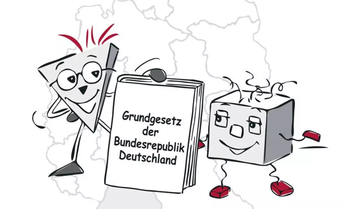 Cover der Grundrechtefibel mit den Figuren Poli und Tik (Entwurf: Helga Ritter). Grafik: Tamara Dubinin