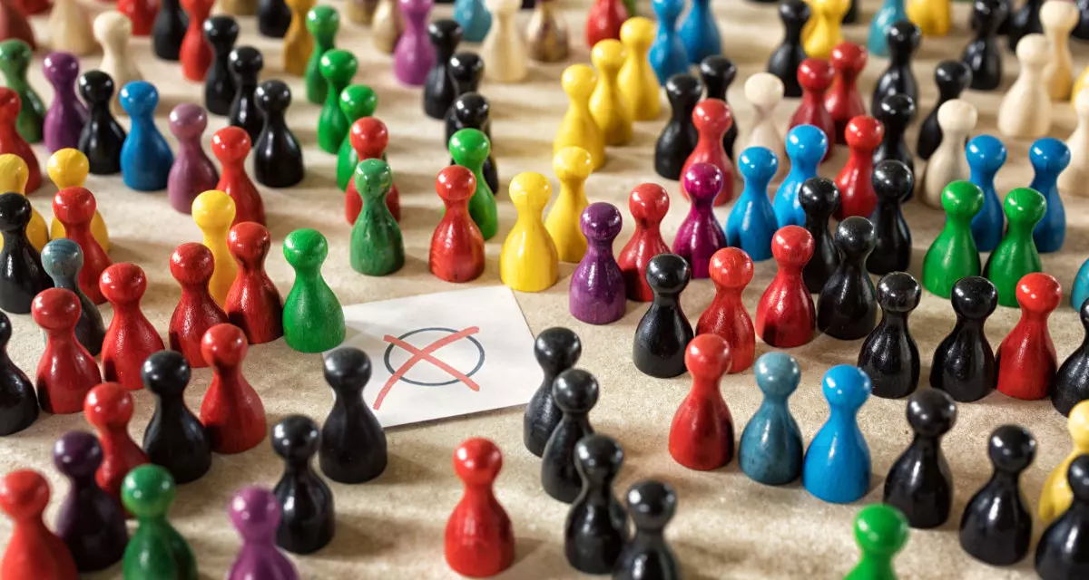 Symbolbild Wahlen. Spielfiguren Kreuz. Bild: Adobe Stock | Ingo Bartussek | 164151348